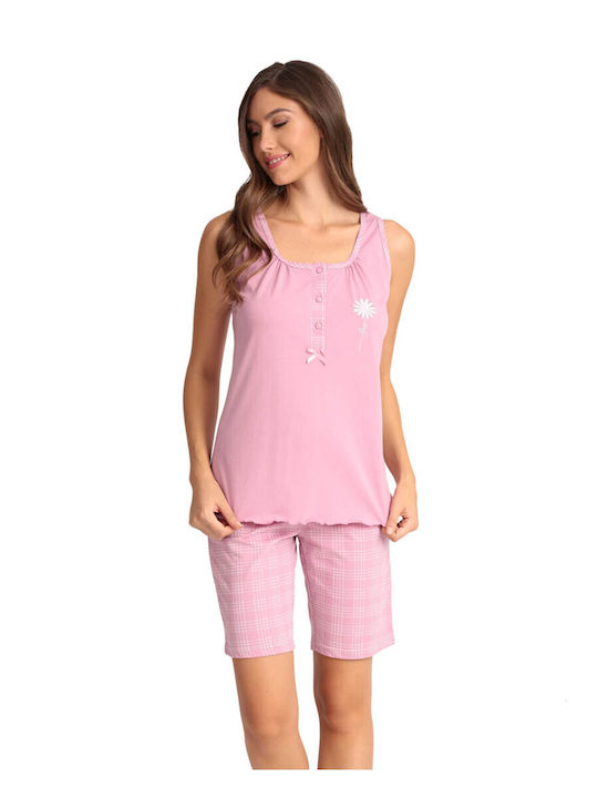 Lydia Creations Sommer Damen Pyjama-Set Baumwolle Rosa