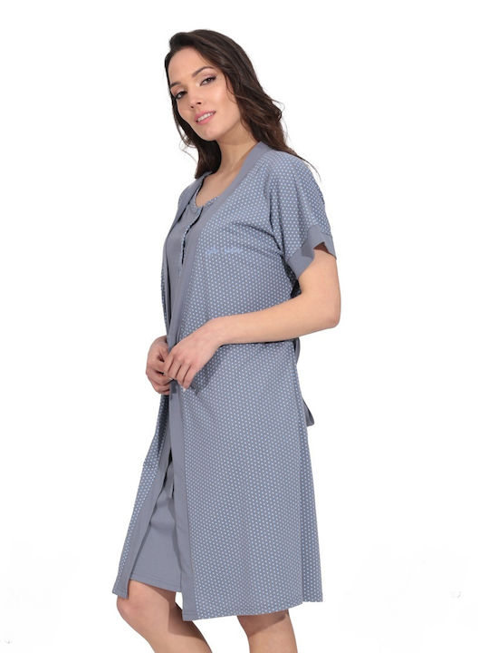 Lydia Creations Summer Women's Robe with Nightdress Gray