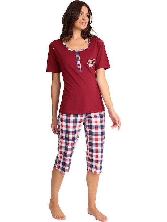 Lydia Creations Summer Women's Pyjama Set Burgundy