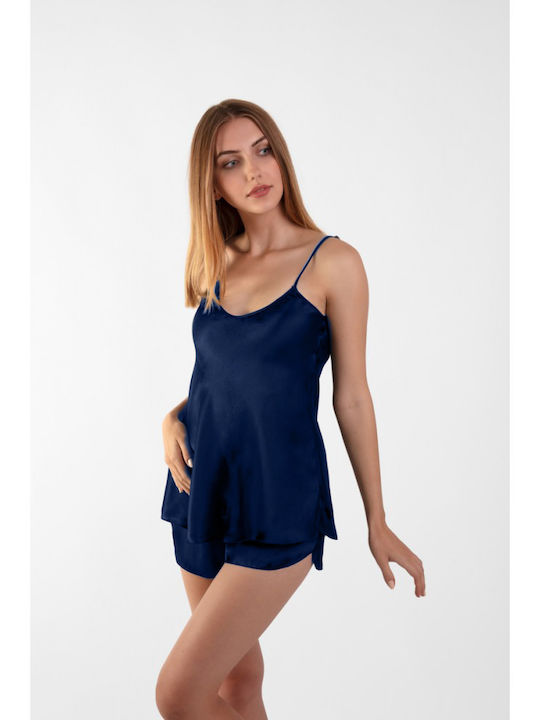 Elite Form Καλοκαιρινό Σατέν Babydoll Navy Μπλε