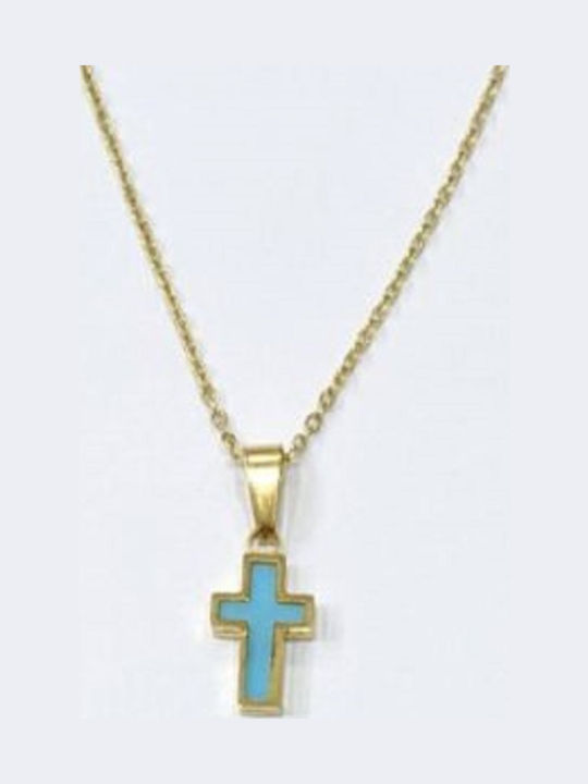 Kostibas Fashion Cross from Gold Plated Steel with Chain
