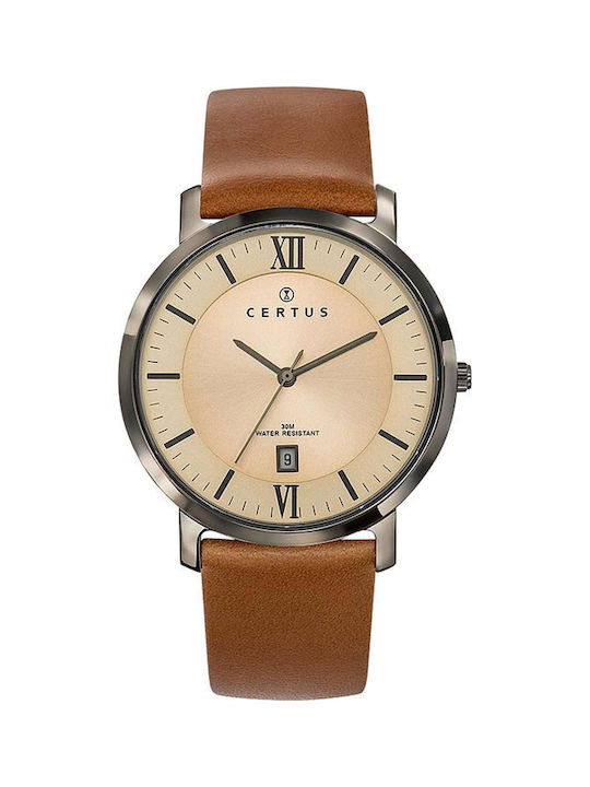 Certus Watch Battery with Brown Leather Strap