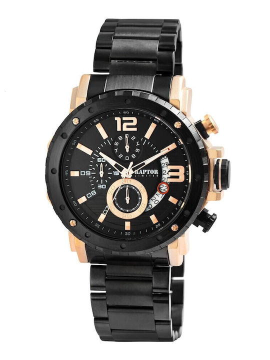 Raptor Men's Watch Chronograph Battery with Black Metal Bracelet