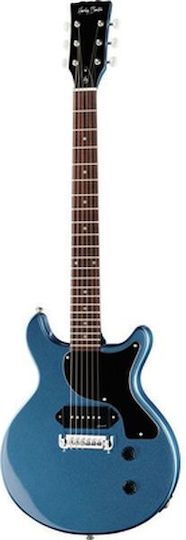 Harley Benton DC-Junior Chitară Electrică SG cu 1xP90 Configurație Doze Pelham Blue cu Husă