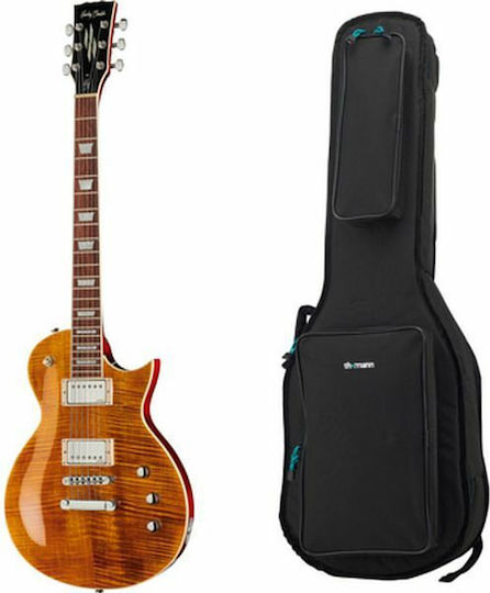 Harley Benton Plus Chitară Electrică Tăietură unică cu HH Configurație Doze Trans Brown Flame Gloss cu Husă