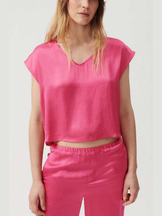 American Vintage Top de Damă de Vară Crop fără Mâneci Fuchsia