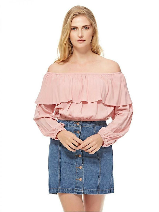 Glamorous Bluza de Damă Bluză cu umerii goi Mânecă lungă Roz