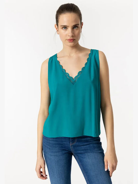 Tiffosi Damen Sommer Bluse Ärmellos Blau