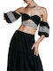 Γυναικείο Καλοκαιρινό Crop Top Off-Shoulder Κοντομάνικο Μαύρο