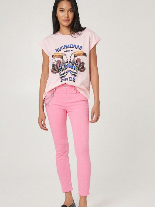 BSB Γυναικείο Jean Παντελόνι σε Skinny Εφαρμογή Ροζ