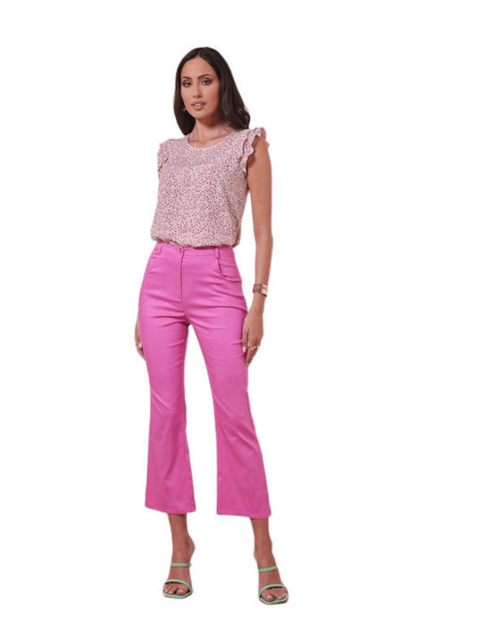 Enzzo Alma Women's Fabric Capri Trousers Fuchsia