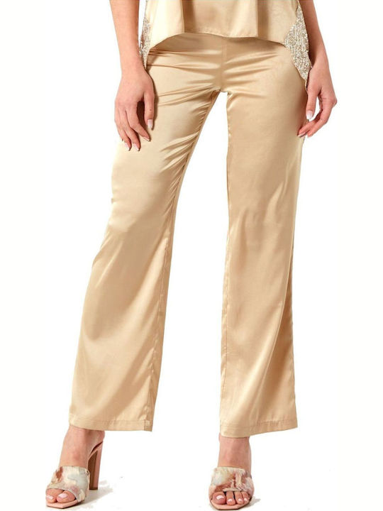 Damen Stoff Hose in Geradem Schnitt Beige