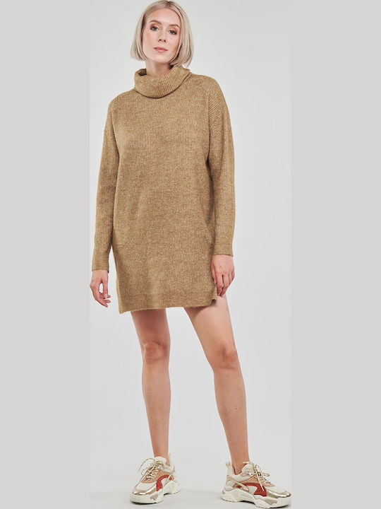 Mini Kleid Rollkragen Beige