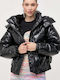 Kurz Damen Puffer Jacke für Winter Schwarz
