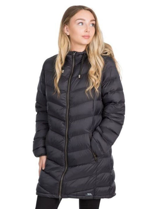 Trespass Women's Long Puffer Jacket for Winter with Hood Black