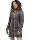 Women's Long Puffer Jacket for Winter with Hood Gray