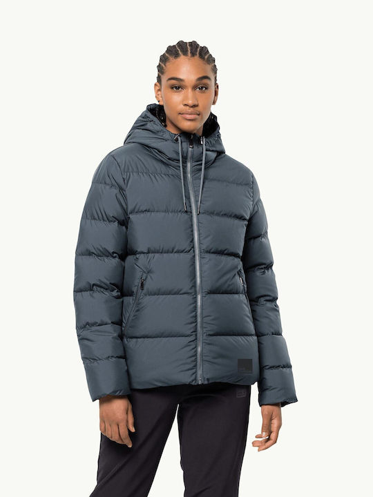 Jack Wolfskin Women's Short Puffer Jacket for Winter with Hood Blue