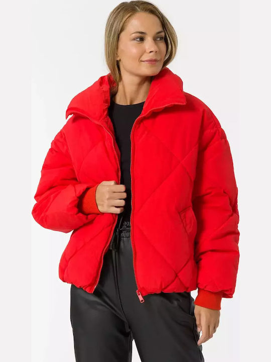 Kurz Damen Puffer Jacke Rot