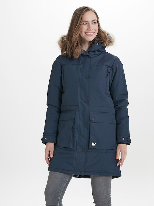Women's Long Parka Jacket Waterproof and Windproof for Winter with Hood Navy Blue