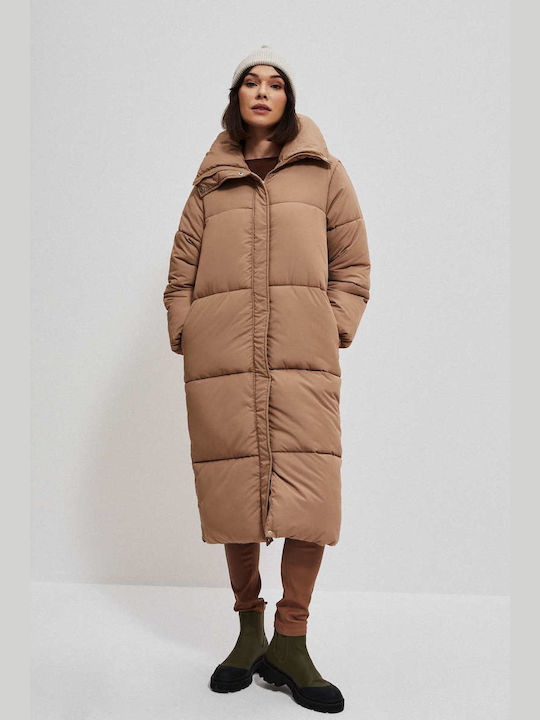 Make your image Women's Long Puffer Jacket for Winter Beige Z-KU-3920