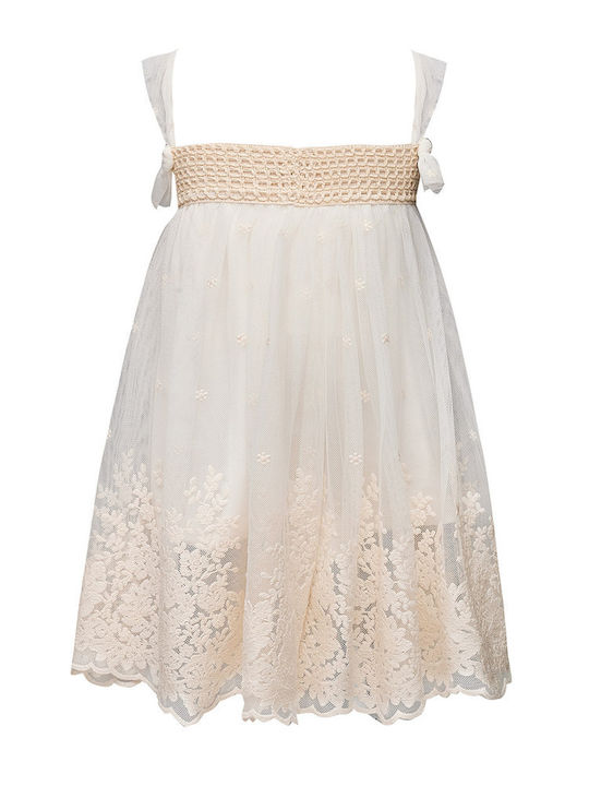 Two Children's Dress Sleeveless Tulle Ecru