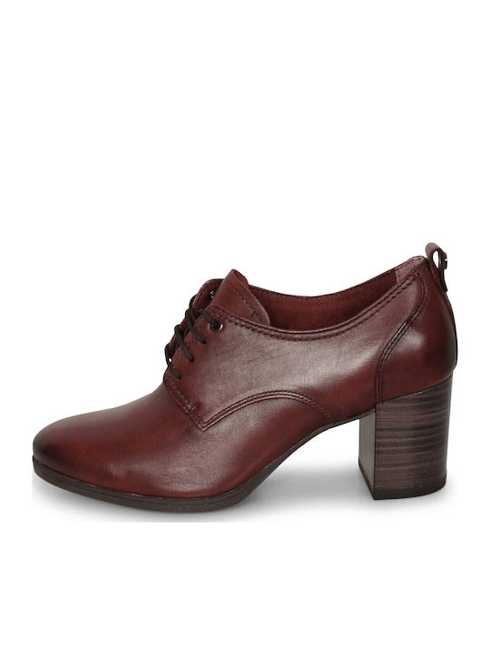 Leather Women's Oxford Boots with Medium Heel Brown