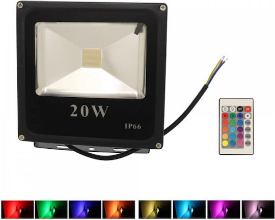Waterproof LED Floodlight 20W RGB with Remote Control IP66