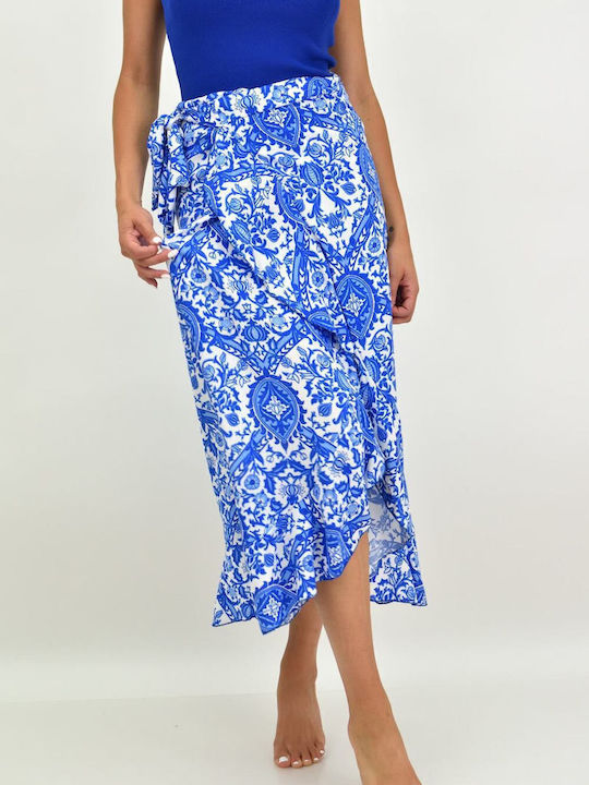 First Woman High Waist Maxi Envelope Skirt Floral in Blue color