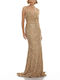 Velur Maxi Evening Dress Open Back Gold