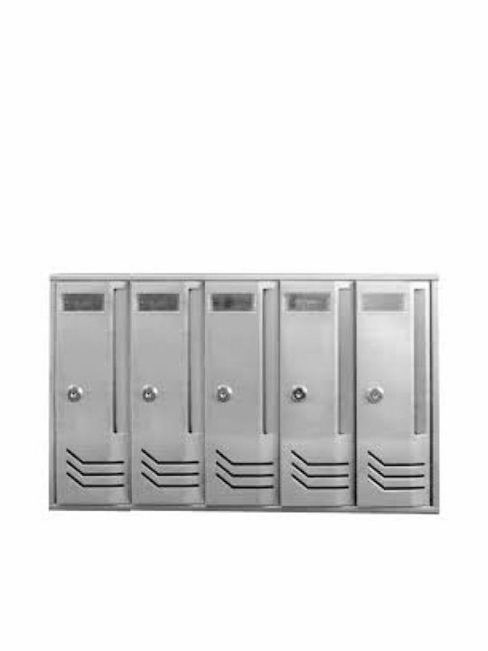 Cutie Poștală Pentru Apartament Metalică În Culoare Argintie 52.2x17.5x30cm 5 Locuri