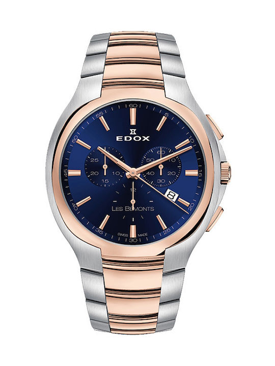 Edox Watch Chronograph Battery with Pink Gold Metal Bracelet