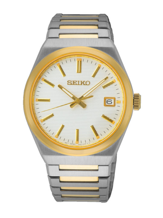 Seiko Мъжки Часовник 39мм На Батерия Със Сребри...
