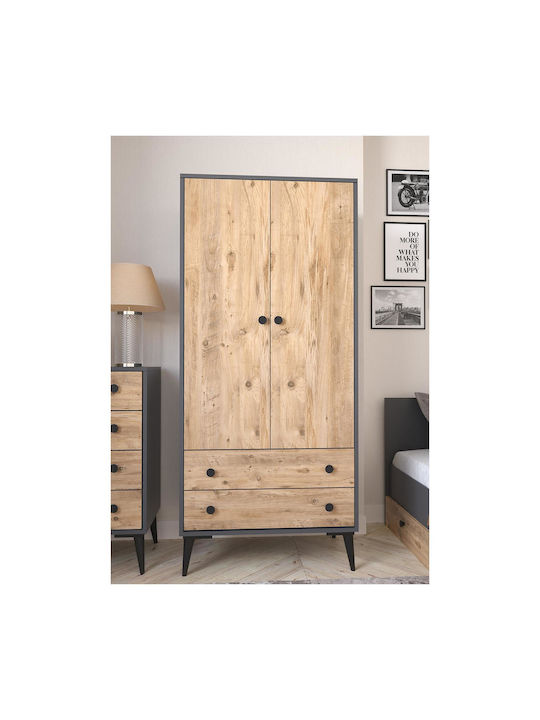 Amari Δίφυλλη Ντουλάπα Ανθρακί 82x48x180cm
