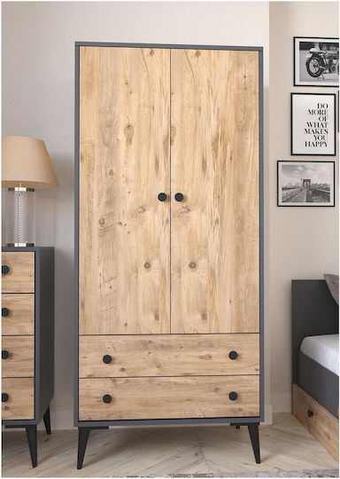 Double Door Wardrobe Amari Charcoal 82x48x180cm