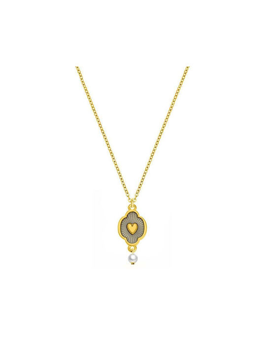 Amor Amor Halskette mit Design Herz aus Vergoldet Stahl mit Perlen