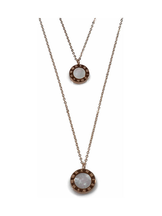 Bizoutaki Halskette Doppelter aus Vergoldet Stahl mit Perlen