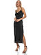 Maxi Abendkleid Slip Dress Drapiert Schwarz