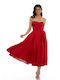 RichgirlBoudoir Midi Dress for Wedding / Baptism Satin Red