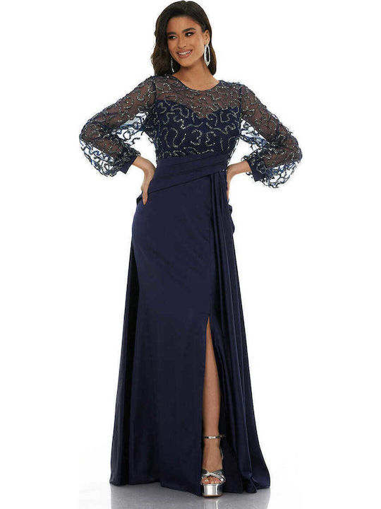 Maxi Dress for Wedding / Baptism Satin Navy Blue
