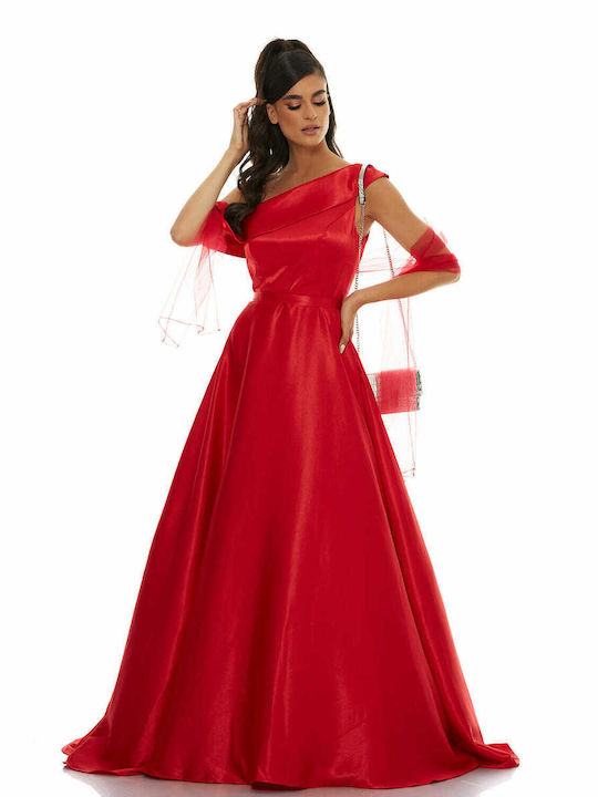 RichgirlBoudoir Maxi Φόρεμα για Γάμο / Βάπτιση Σατέν Off-Shoulder Κόκκινο
