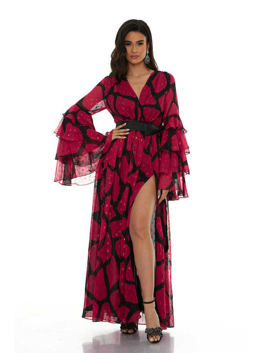 RichgirlBoudoir Maxi Rochie de Seară cu Volane Fuchsia