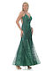 Farmaki Maxi Evening Dress Open Back Green