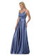 Farmaki Maxi Dress for Wedding / Baptism Satin Blue