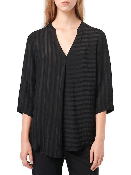 Ale - The Non Usual Casual Summer Tunic with 3/4 Sleeve with V Neckline Striped Black