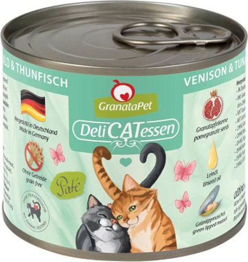 Granata Pet Foods Delicatessen Pate Wet Food for Young Cats in Cans with Deer and Tuna Grain-Free 200gr