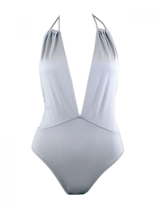 Rock Club Halterneck Open Back Swimsuit Silver