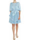 Pinko ABITO Καλοκαιρινό Mini Φόρεμα Τζιν με Βολάν Μπλε