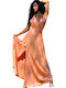 Summer Maxi Evening Satin Dress with Tearing Orange