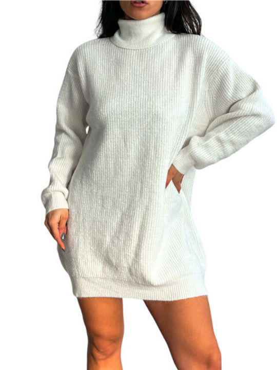 Chica All Day Long Sleeve Knitted Mini Dress with Turtleneck White