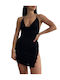 Chica Summer Mini Evening Dress Draped Open Back Black